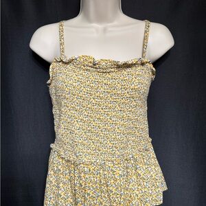 Old Navy Yellow with Green & White Floral Smocked Cami | Peplum Top | M